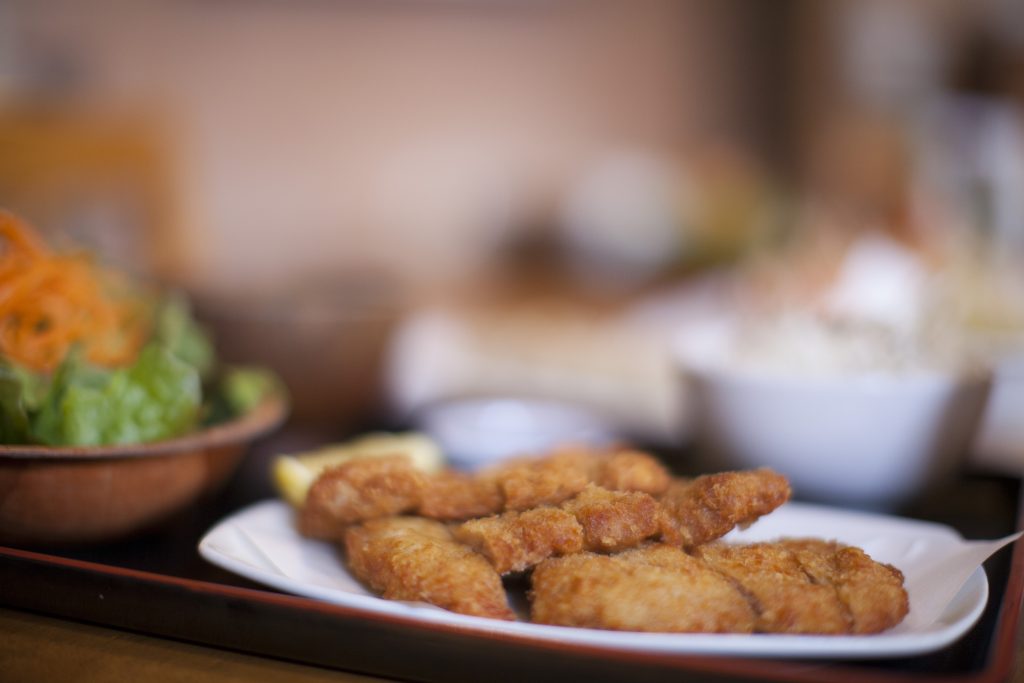 Karaage set with miso and salad